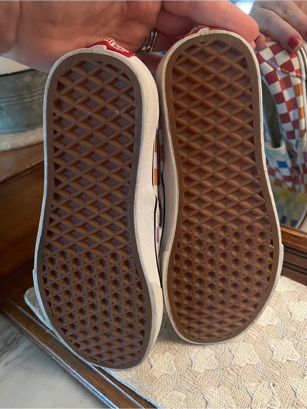 VANS Classic Canvas Rainbow Checkerboard Slip On Casual Sneakers Women's Sz 6.5 - Picture 6 of 7